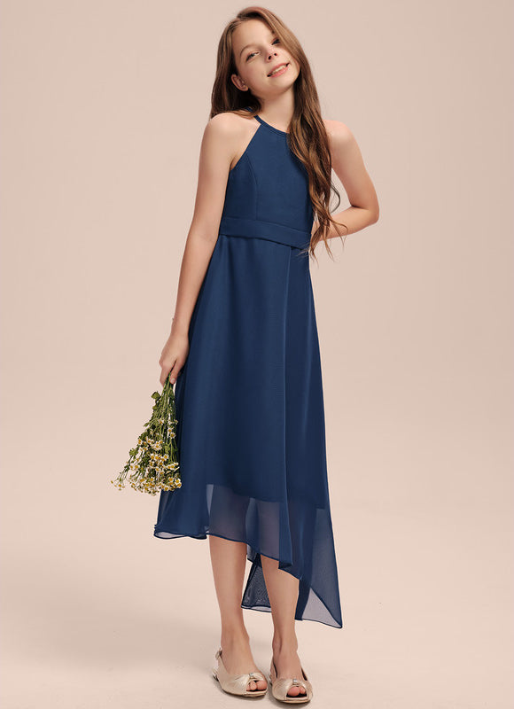 Trapèze licou asymétrique mousseline robe de demoiselle d'honneur - junior