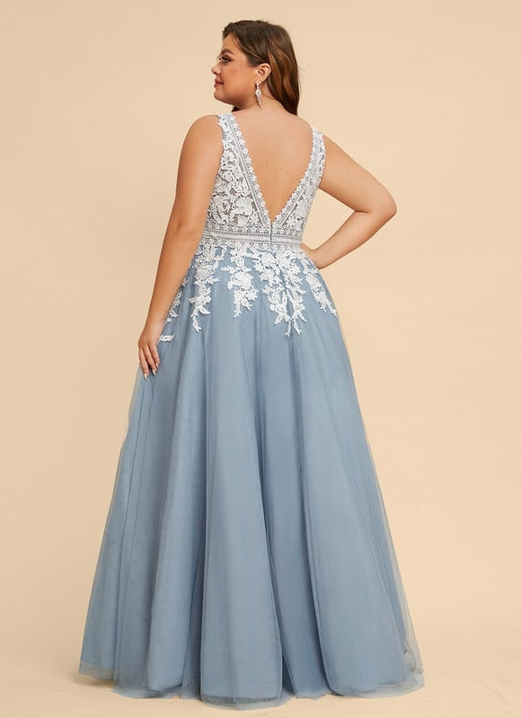 Princesse col v longueur ras du sol tulle robe de bal - gallery 6