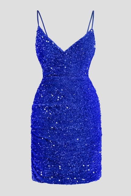 Fourreau col v mini paillette robe de bal de promo avec paillettes - gallery 9
